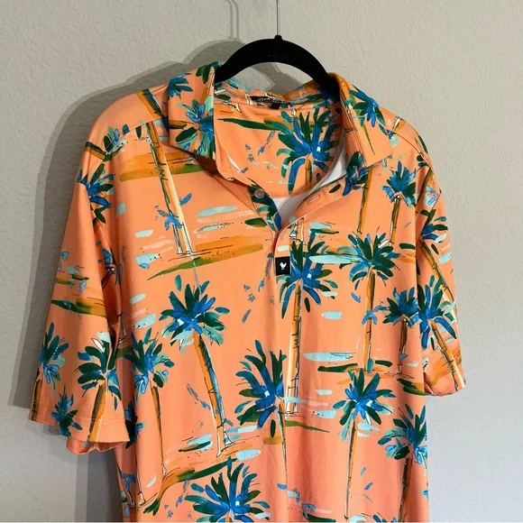 Bad Birdie Hotel California golf polo palm trees orange blue size large - Picture 6 of 12